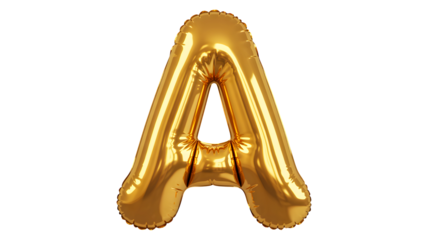 Golden letter a balloon isolated on transparent background