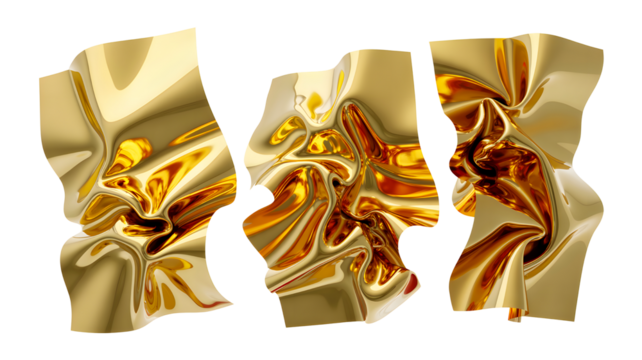 Abstract golden fabric folds with light reflections isolated on transparent background - Powered by Adobe