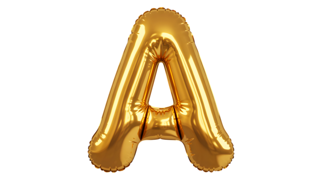 Golden letter a balloon isolated on transparent background