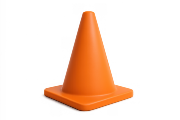 Bright orange safety cone indicating a warning, caution, and road work ahead on transparent background
