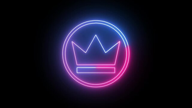 Neon glowing line crown logo icon animation with black background.