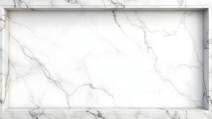 Elegant white marble background with a recessed rectangular frame and subtle gray veining.