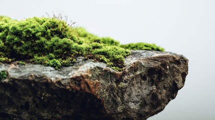 Obraz premium Lush green moss thriving on rugged rock surface, symbolizing growth, resilience, and natural texture in ecosystem