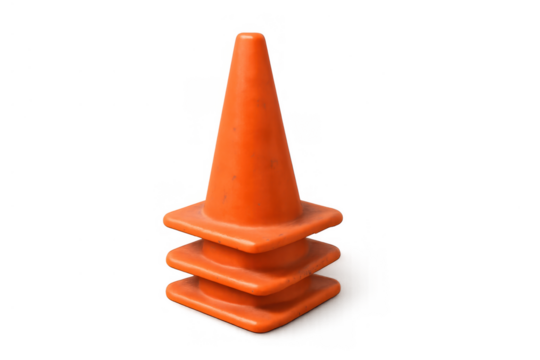 Orange plastic traffic safety cones stacked, warning sign for road construction and work zone under maintenance, transparent background - Powered by Adobe