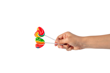 Sweets, lollipops in hand, on transparent background
