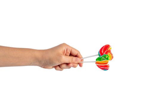 Sweets, lollipops in hand, on transparent background