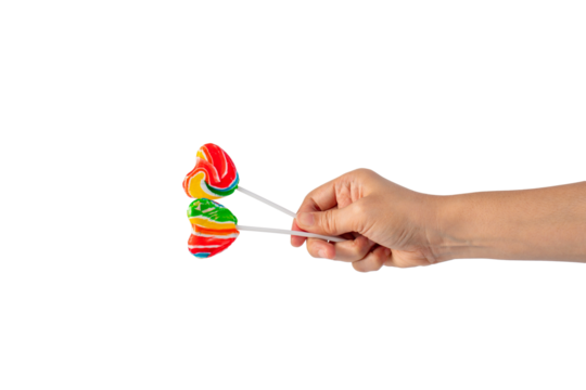 Sweets, lollipops in hand, on transparent background - Powered by Adobe
