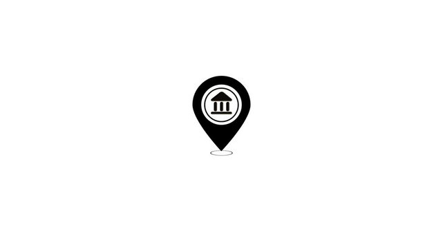Bank location icon .Map pin location icons .bank minimalist stroke animation on white background 
