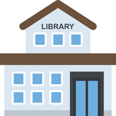 Illustration of a Two Story Library Building With Brown Roof and Blue Windows on a Transparent Background