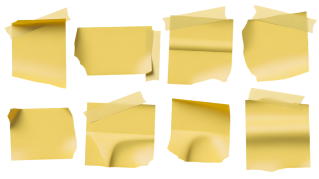 Pieces of torn yellow paper isolated on transparent background