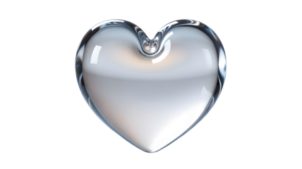 Clear glass heart shape isolated on transparent background