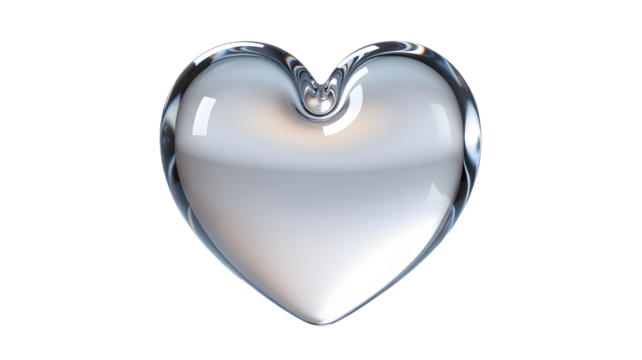 Clear glass heart shape isolated on transparent background - Powered by Adobe