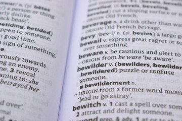 Obraz premium Close Up Of English Dictionary Page With Word - bewilder