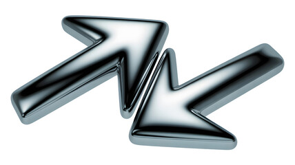 Two metallic arrows intersecting isolated on transparent background