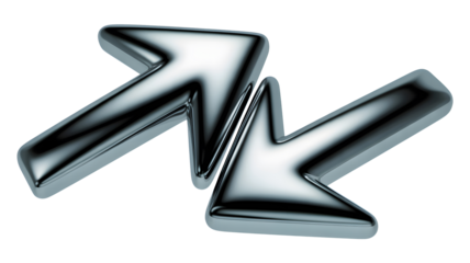 Two metallic arrows intersecting isolated on transparent background