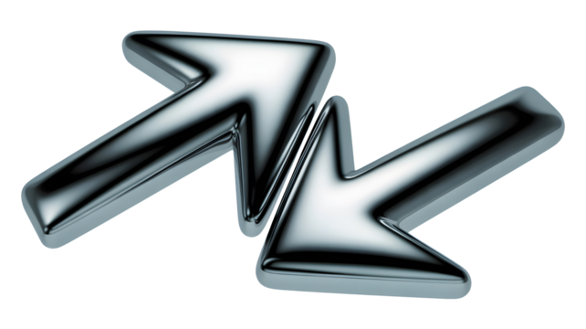 Two metallic arrows intersecting isolated on transparent background