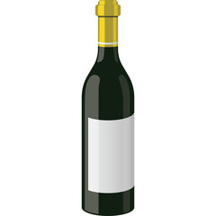 Dark Green Glass Bottle with Yellow Cap and White Label on Transparent Background