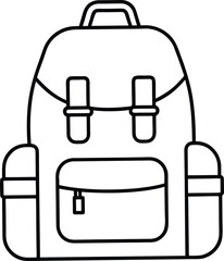 Backpack with Travel Gear Minimal Line Art Vector Illustration Isolated on White Background