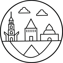 World Landmarks Outline Minimal Travel Vector Illustration Isolated on White Background