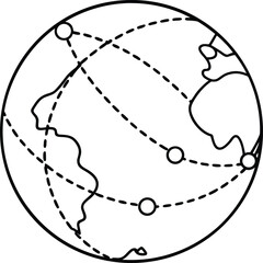 Globe with Travel Routes and Dotted Lines Minimal Line Art Vector Illustration