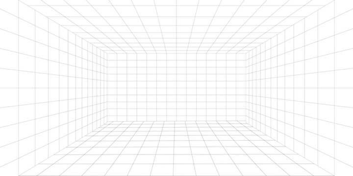 Vector perspective mesh. Detailed grid lines on white background.