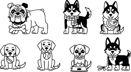 Fototapeta premium Cute cartoon dogs in various playful poses and expressions vector illustration for pet lovers and animal designs