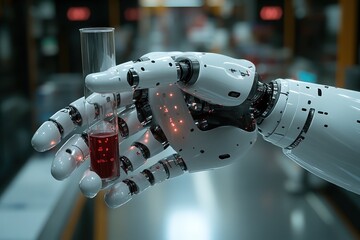 Smart factory Machine learning engineer IIoT Ethical ai Intelligent automation healthtech Insilico Medicine Nference RightHand Robotics Cobot A close-up of robotic hand holding digital DNA strand, sy