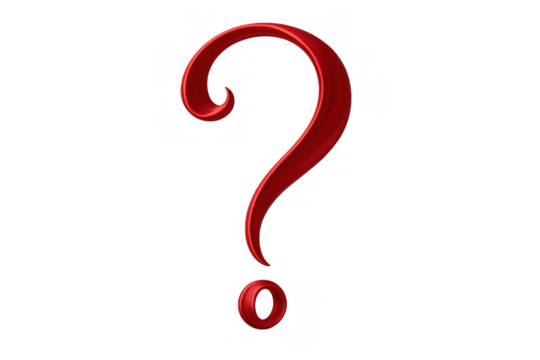 Red metallic question mark standing vertically, symbolizing query, help, support, and information with easy integration