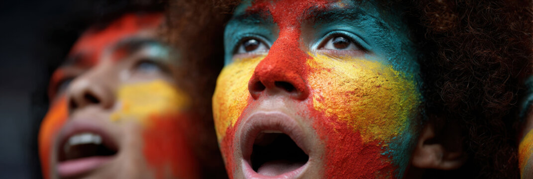 Fans face paint chanting colorful stadium crowd passion sport