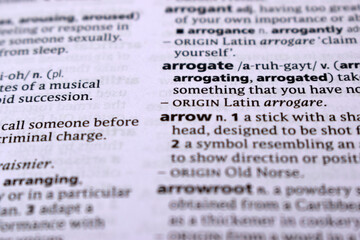 Fototapeta premium English Definition Dictionary Page Close Up Of Printed Word Of -arrow