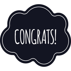 Dark Blue Cloud Shaped Speech Bubble With White Text Congratulates In A Transparent Background With A White Border