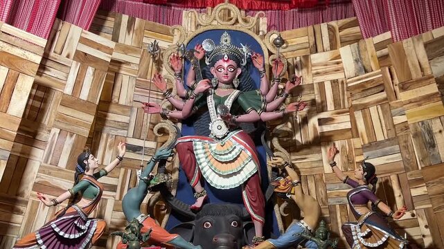 Tribal-themed Durga puja pandal in Kolkata, India