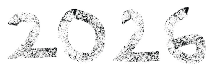 2026 Grunge Texture Typography – Distressed Number Design, Ink Effect, Monochrome Vector