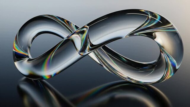 A conceptual representation of eternity and the infinite, featuring a transparent glass symbol showing light dispersion and reflection