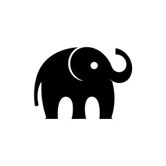 Obraz premium Simple black elephant on white background on transparent background silhouette