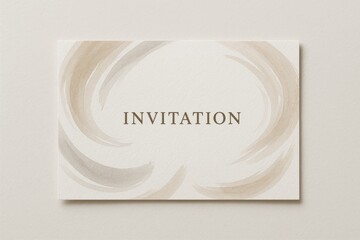 Elegant invitation card with abstract beige watercolor brush strokes on textured paper, minimal design for weddings, events, or announcements.