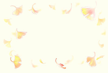 舞い散るイチョウ　横長　ポストカードサイズ