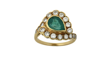 Gold ring with pear shaped emerald and diamond accents jewelry
