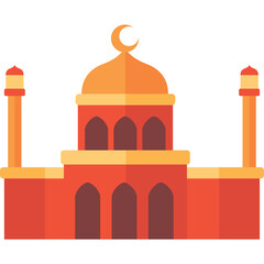Islamic Mosque Structure With Crescent Moon And Towers In Warm Tones With Flat Design Style