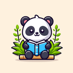 Adorable cartoon panda reading a book, a smart animal mascot character concept. A cute and simple flat vector logo illustration for education or library themes, isolated 6.eps © vectorvovdesign