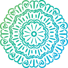 Intricate Circular Mandala Design With Green And Blue Gradient Colors And Heart Shaped Petals On A Transparent Background