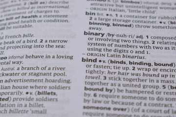 Obraz premium English Dictionary Page Close Up With the Word Of -bind