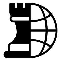 Half globe and chess tower solid icon, gaming concept. Vector graphics. Chess planet sign on white background, style icon mobile or web design.