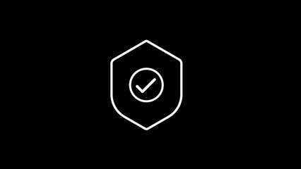 White shield with checkmark icon on black background security protection