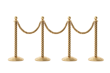 Gold Stanchions or velvet rope stanchion isolated on transparent White background png