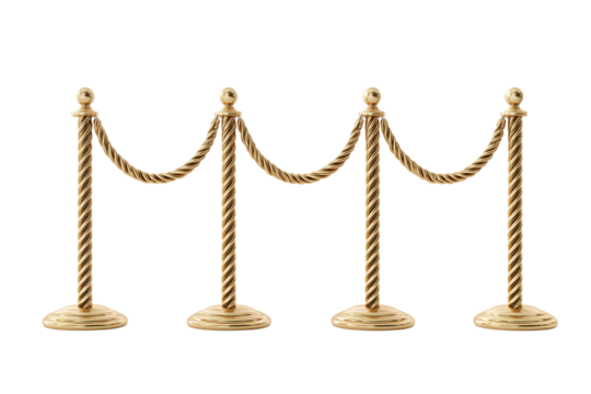 Gold Stanchions or velvet rope stanchion isolated on transparent White background png