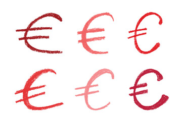 Set of hand drawn euro currency symbol. Brush stroke doodle. Single element for design
