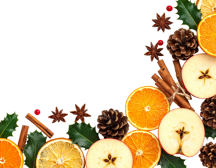 mulled wine with spices and oranges, christmas still life isolated on transparent background, png file