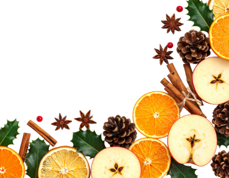 mulled wine with spices and oranges, christmas still life isolated on transparent background, png file