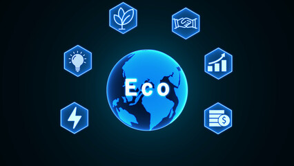 Eco Global Network Concept with Hexagonal Icons for Business and Technology ecology connectivity